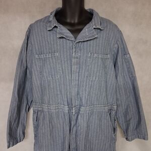 Vtg Aramark Durable Press Overalls Men's 48 Regular Blue White Herringbone